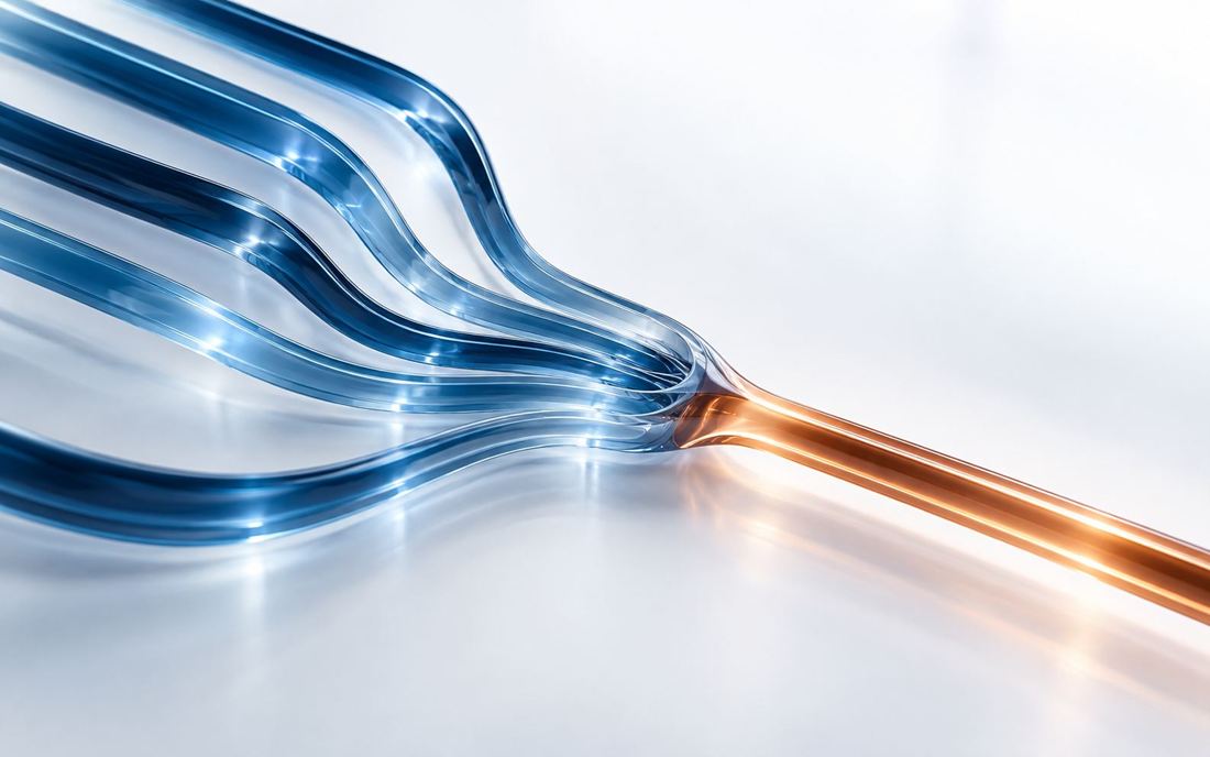 Many data streams converging into one precise line